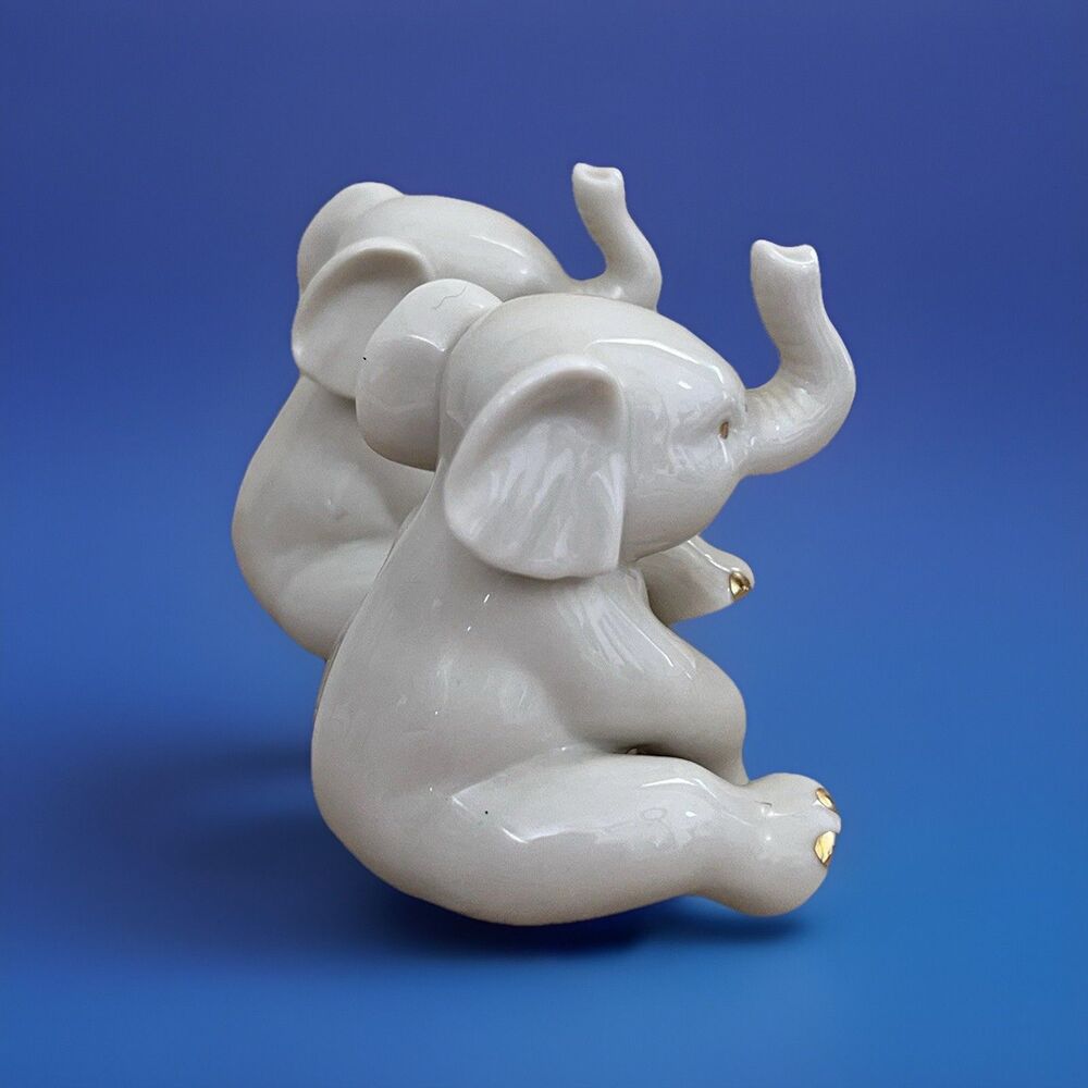 Lenox Elephants 24K Gold Trim Porcelain Figurines Trunk Up 2.5" Lot of 2 - Picture 9 of 12